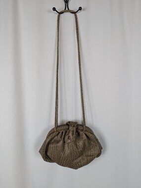 Nas Bag Pebbled Leather Vintage Crossbody Shoulder Bag Beige Brown Hinged Open